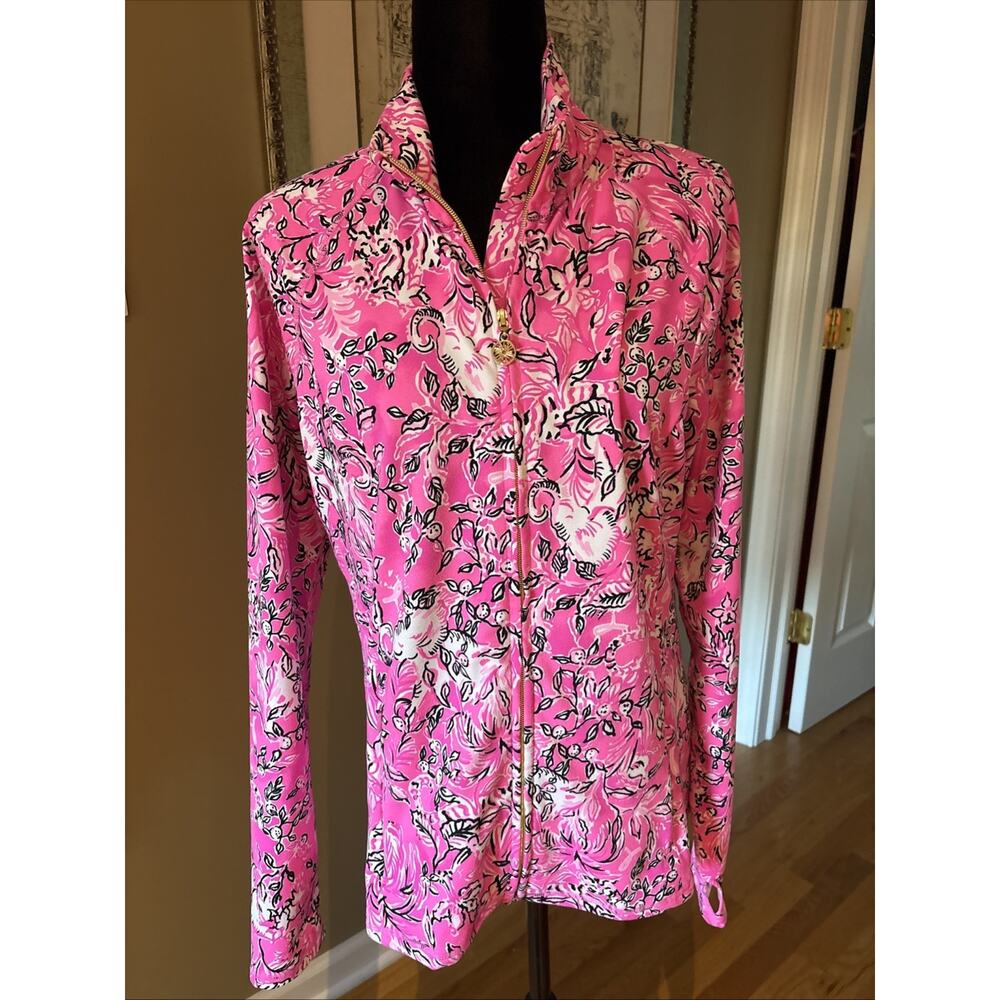 Lilly Pulitzer Luxletic Serena Zip Up Jacket Purposefully Pink UPF 50 SZ L New